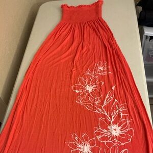 Coral Floral strapless long dress